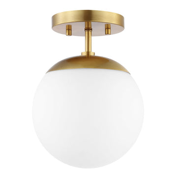 Marcel Bistro 7.75" Bohemian Farmhouse Iron/Frosted Glass LED Semi Flush Mount - JONATHAN Y